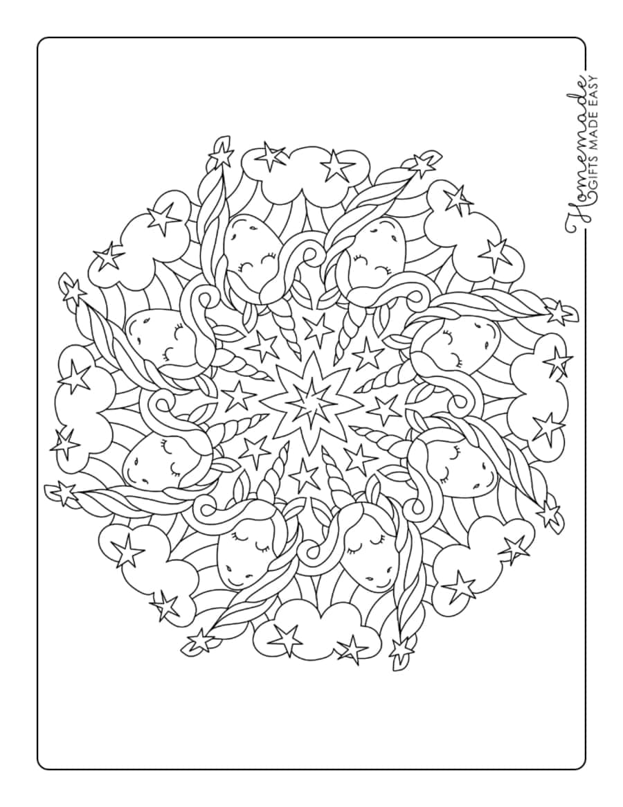 Mandala Rainbows Stars Unicorn Coloring Pages Pdf Free Vectors